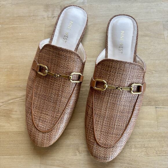 Nine West Shoes - Nine West Beeta Round Toe Casual Loafer Horsebit Buckle Raffia Mules 8.5M